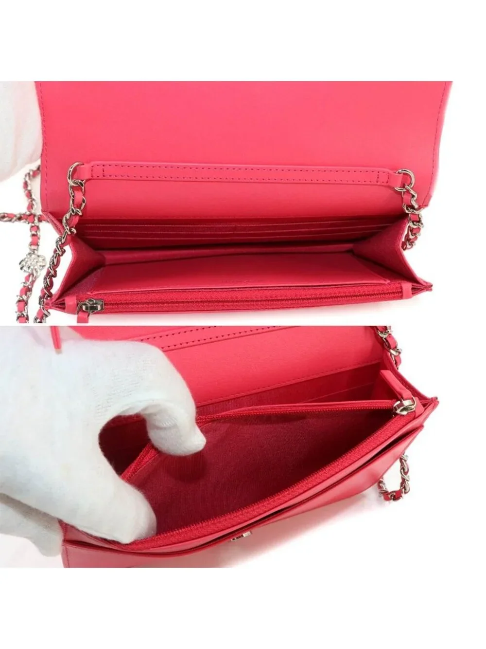 Chanel Camellia Chain Wallet Bifold Leather Pink Shoulder Bag